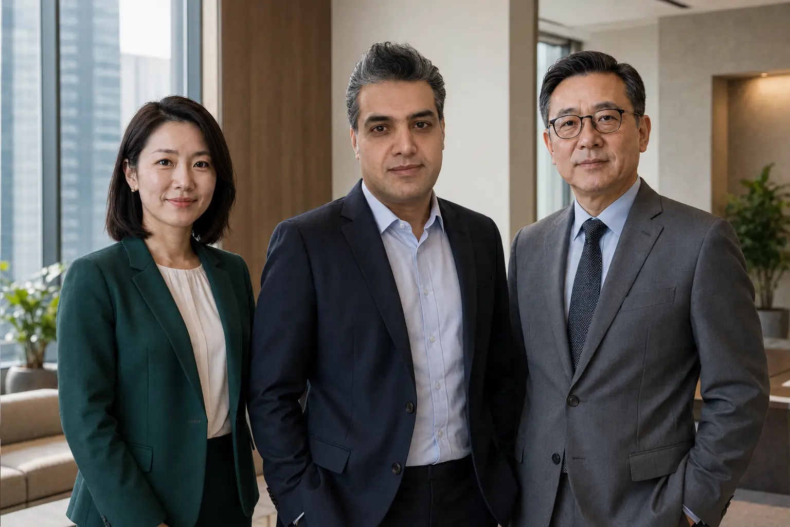 تیم بنیانگذار اولیه ASIAAMP — از چپ: محمد کریمی، Lin Xiaowen و Zhang Wei