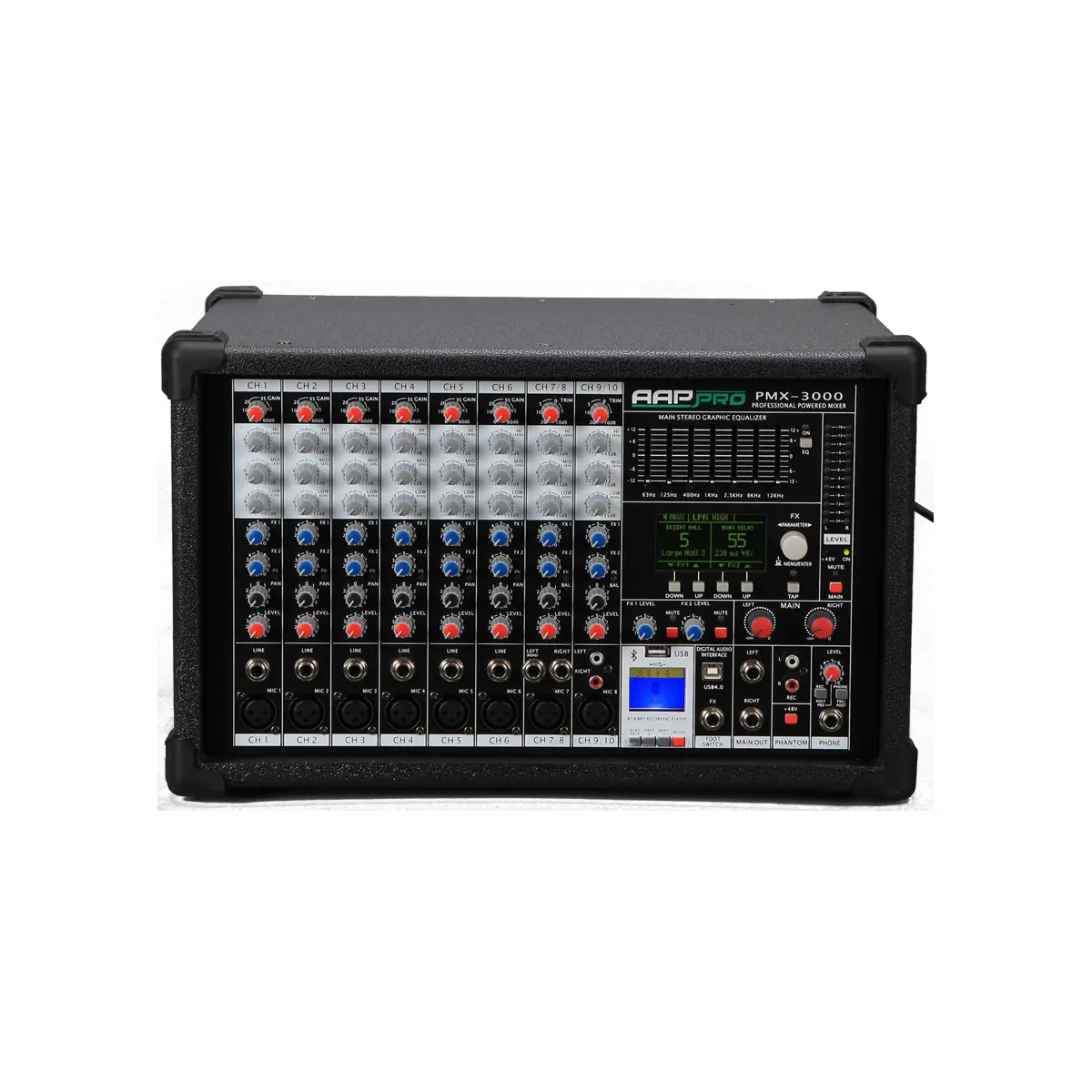 تصویر پاور میکسر AAPPRO مدل PMX-3000 برای پیجینگ، اعلان عمومی و پروژه‌های صوتی حرفه‌ای | آسیا امپ — تصویر واقعی محصول 3